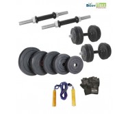 Body Maxx 30 kg Adjustable Rubber Dumbells Home Gym With Gloves & Skipping Rope